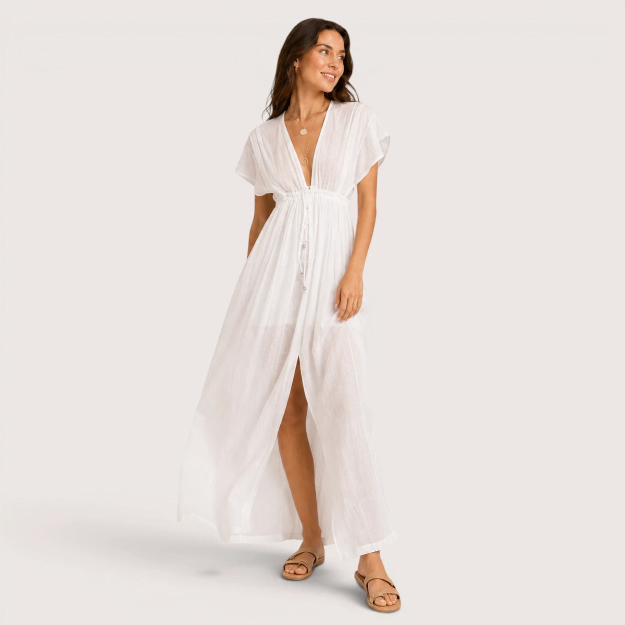Blair | Women’s Long V-Neck Dress with Short Sleeves