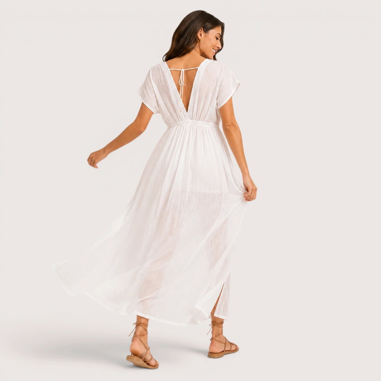 Blair | Women’s Long V-Neck Dress with Short Sleeves