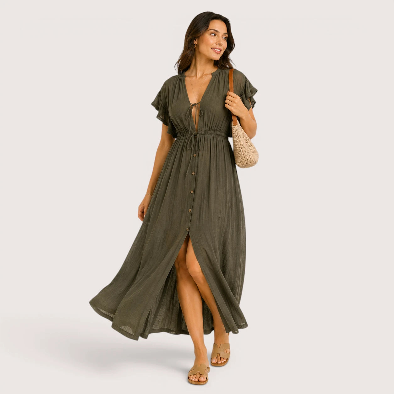 Blair | Women’s Long V-Neck Dress with Short Sleeves