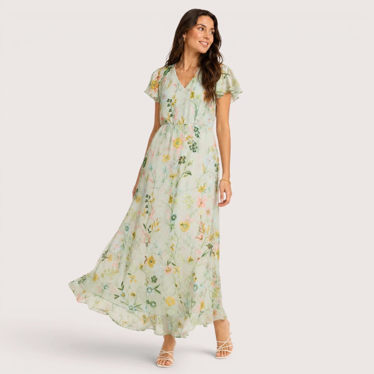 Delilah | Women’s Long Floral Print Dress with Short Sleeves