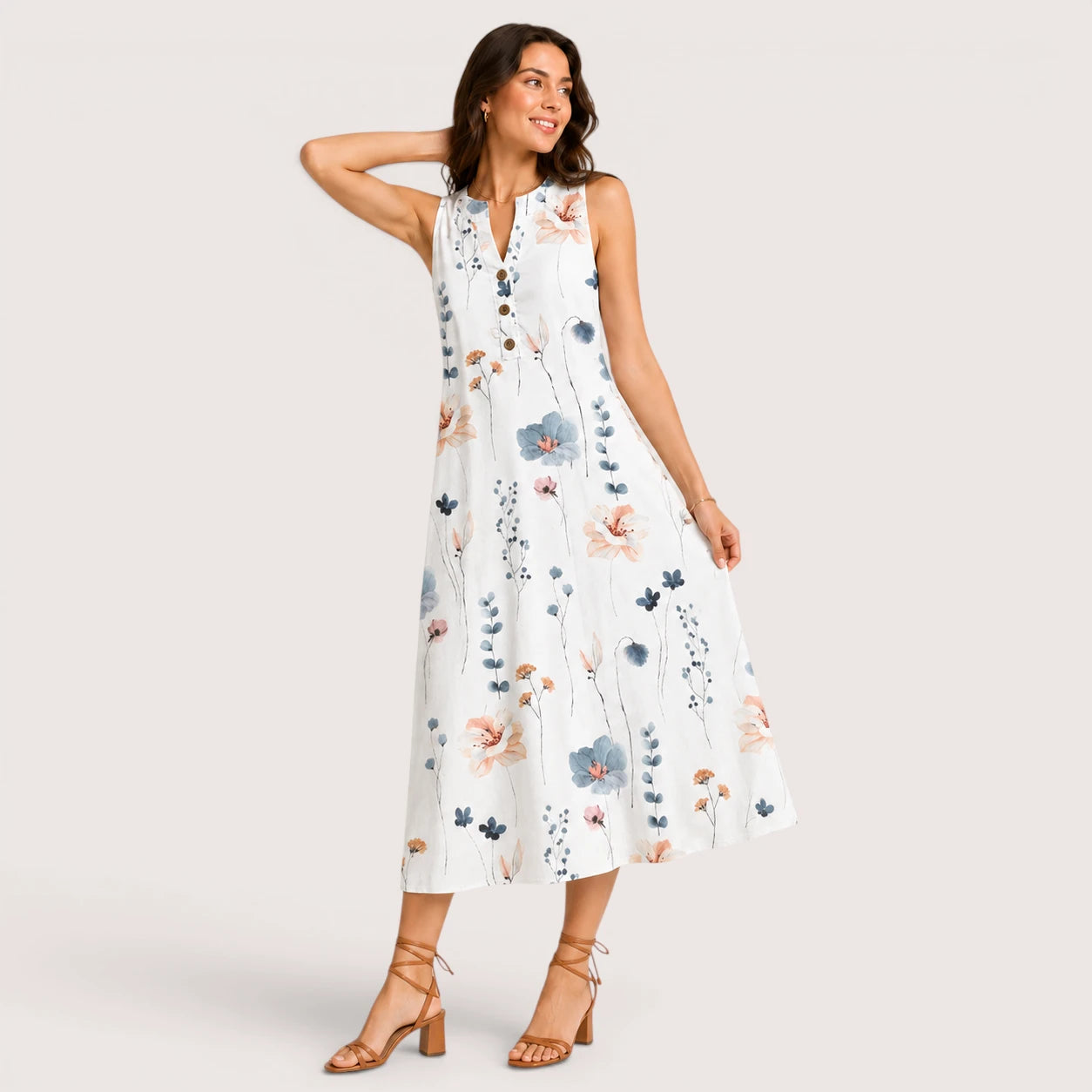 Brielle | Women’s Floral Print Midi Dress with Button Detail