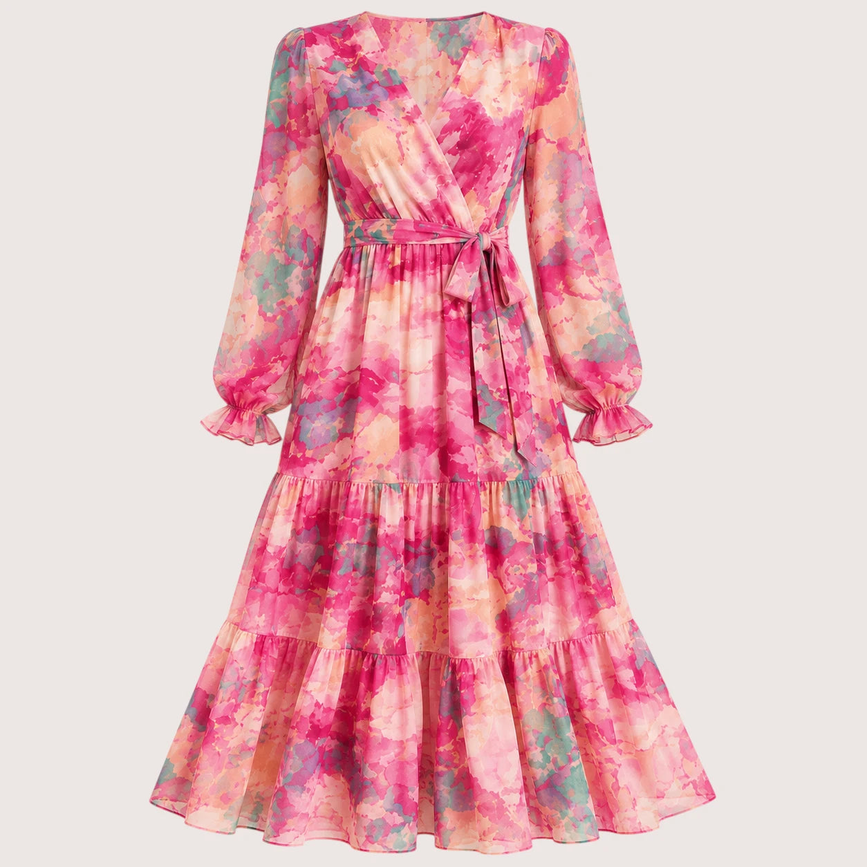Amelia | Women’s Floral Print Long Sleeve Wrap Maxi Dress