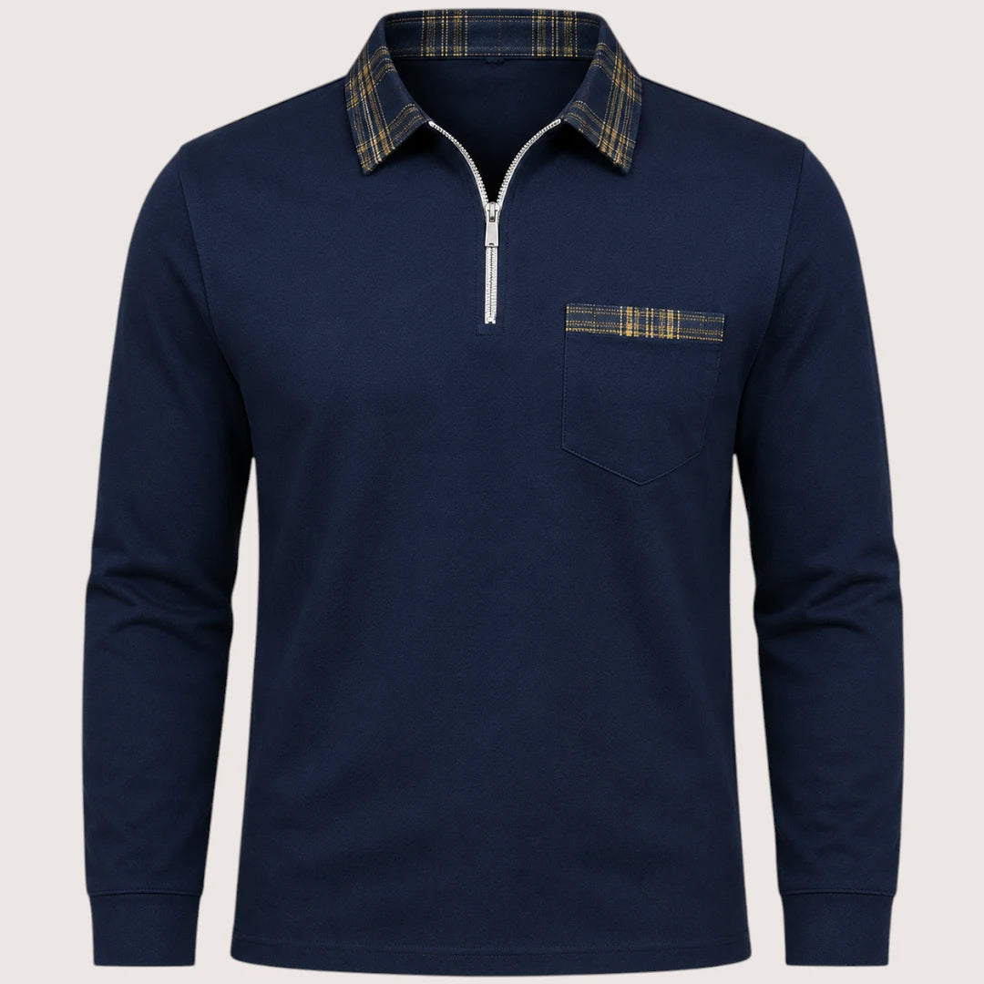 Calvin | Men’s Polo Shirt with Zip Collar and Check Detail