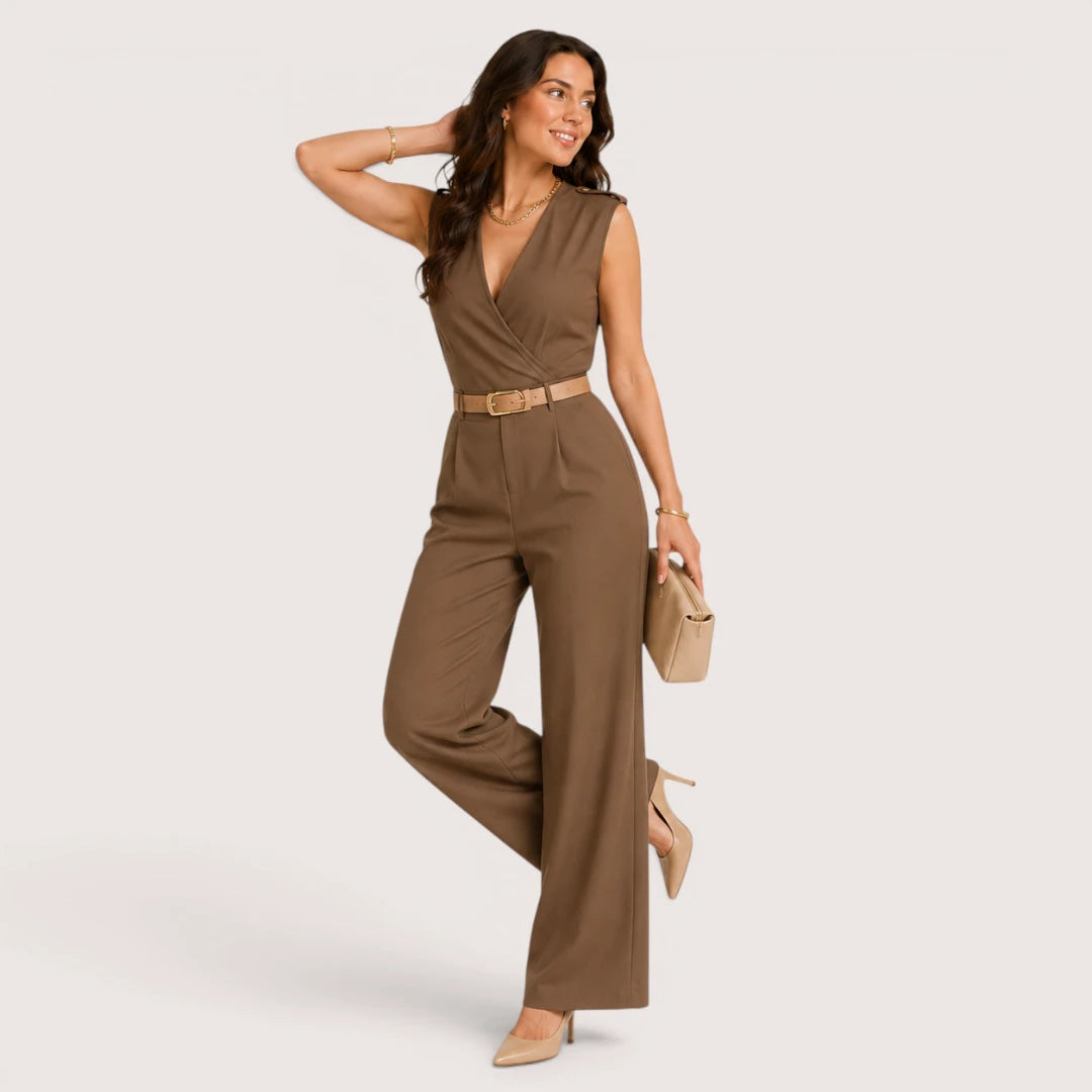 Elvoria | Women’s V-Neck Jumpsuit with Wide-Leg Trousers