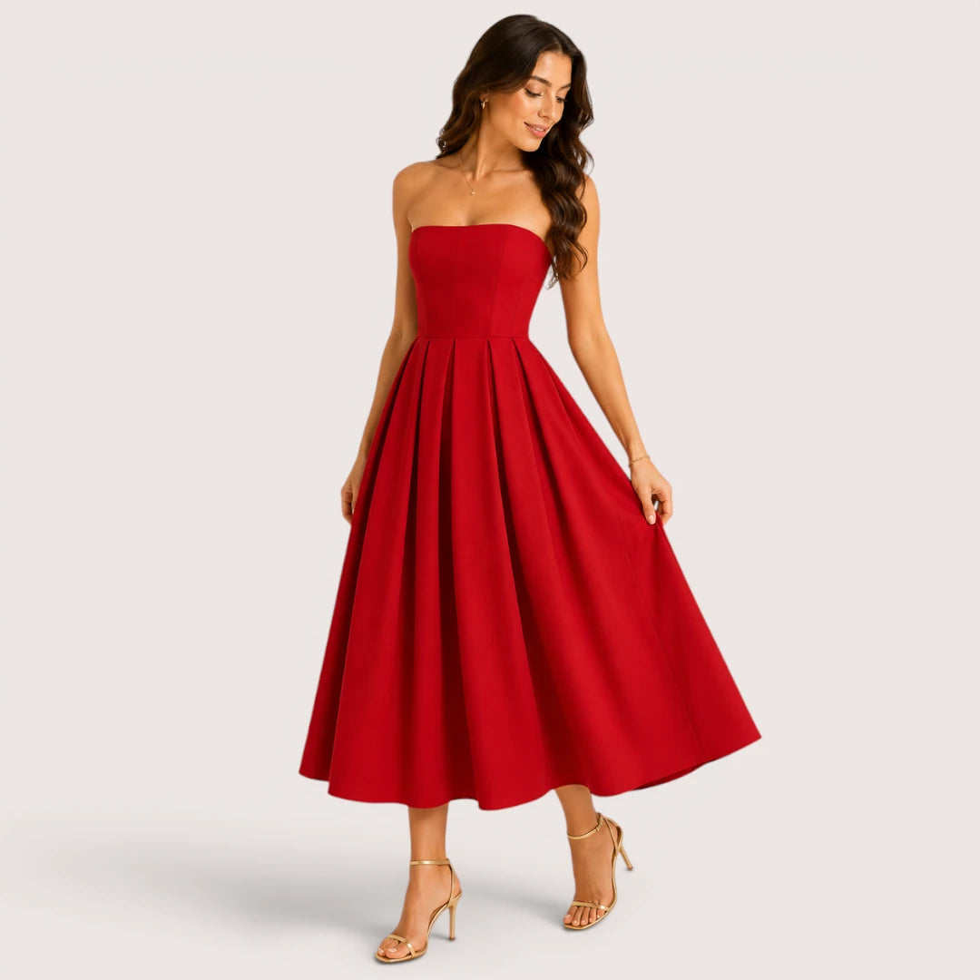 Claire | Women’s Strapless Pleated Midi Dress