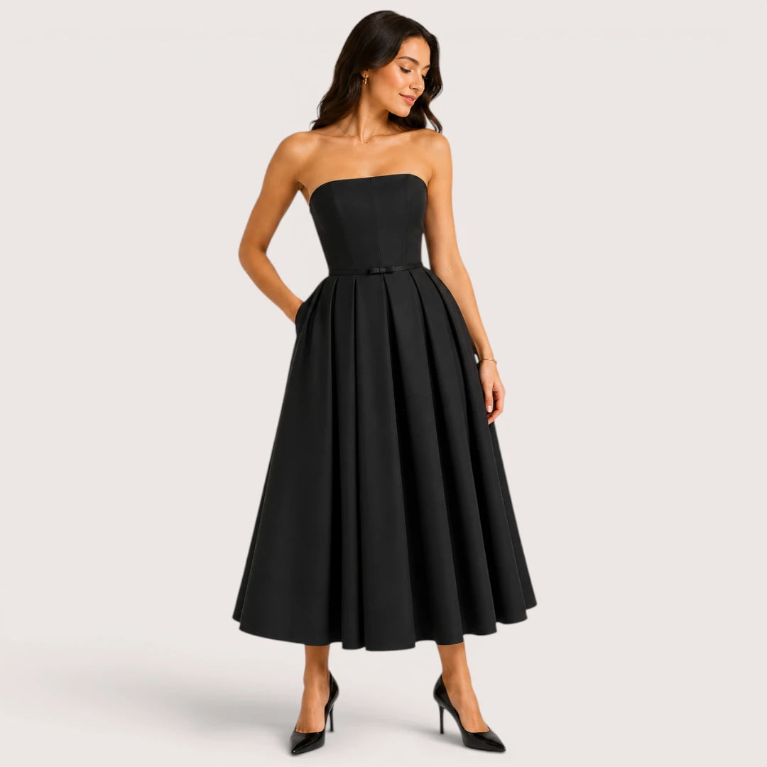 Claire | Women’s Strapless Pleated Midi Dress