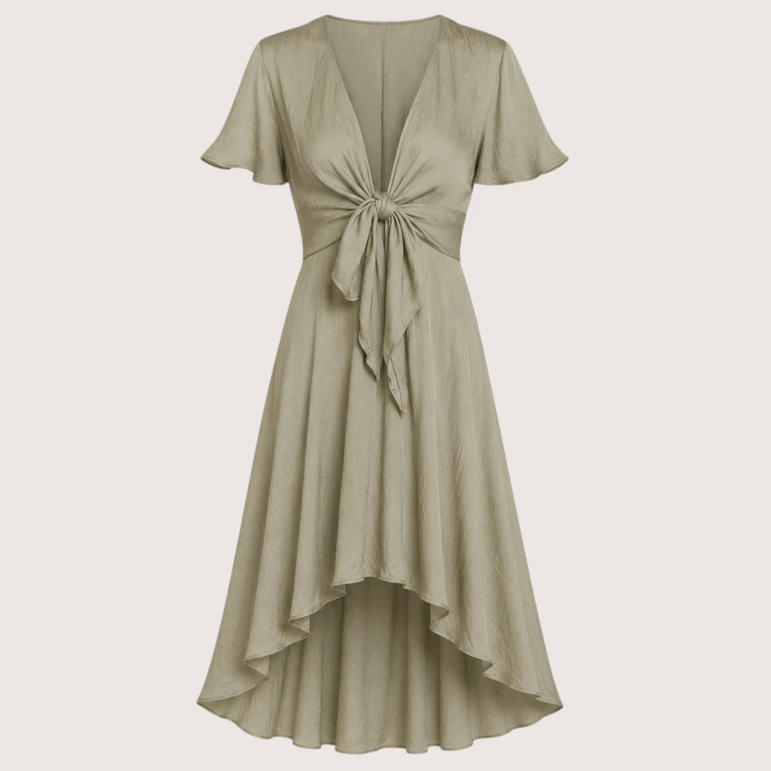 Aveline | Women’s Tie-Front Midi Dress with Short Sleeves