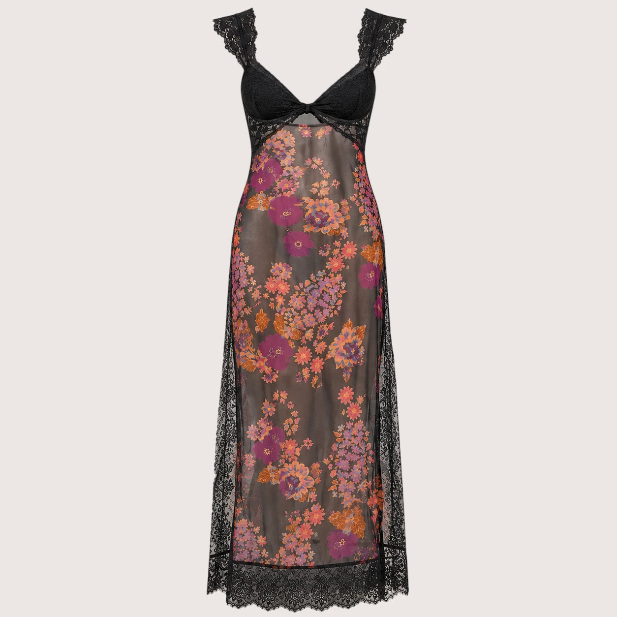 Mia | Women’s Floral Print Maxi Dress with Lace Trim