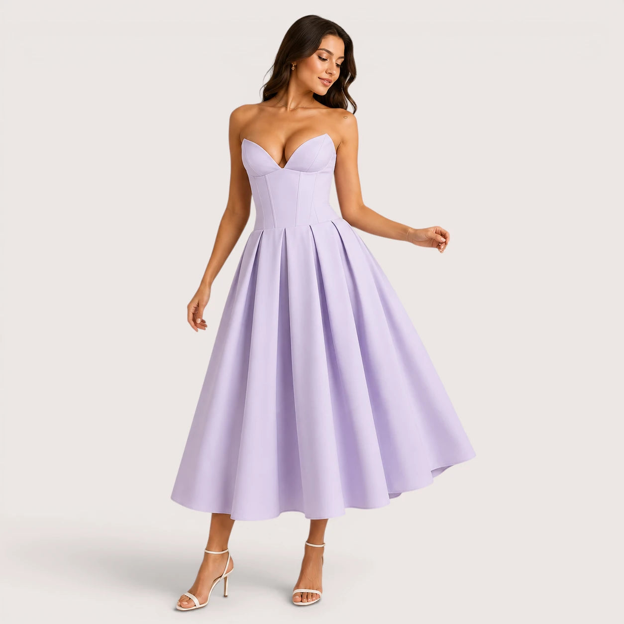 Isabella | Women’s Strapless Sweetheart Neck Midi Dress