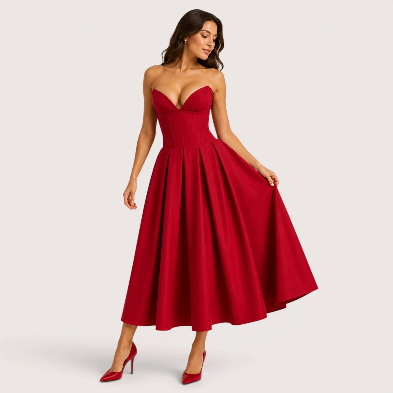 Isabella | Women’s Strapless Sweetheart Neck Midi Dress