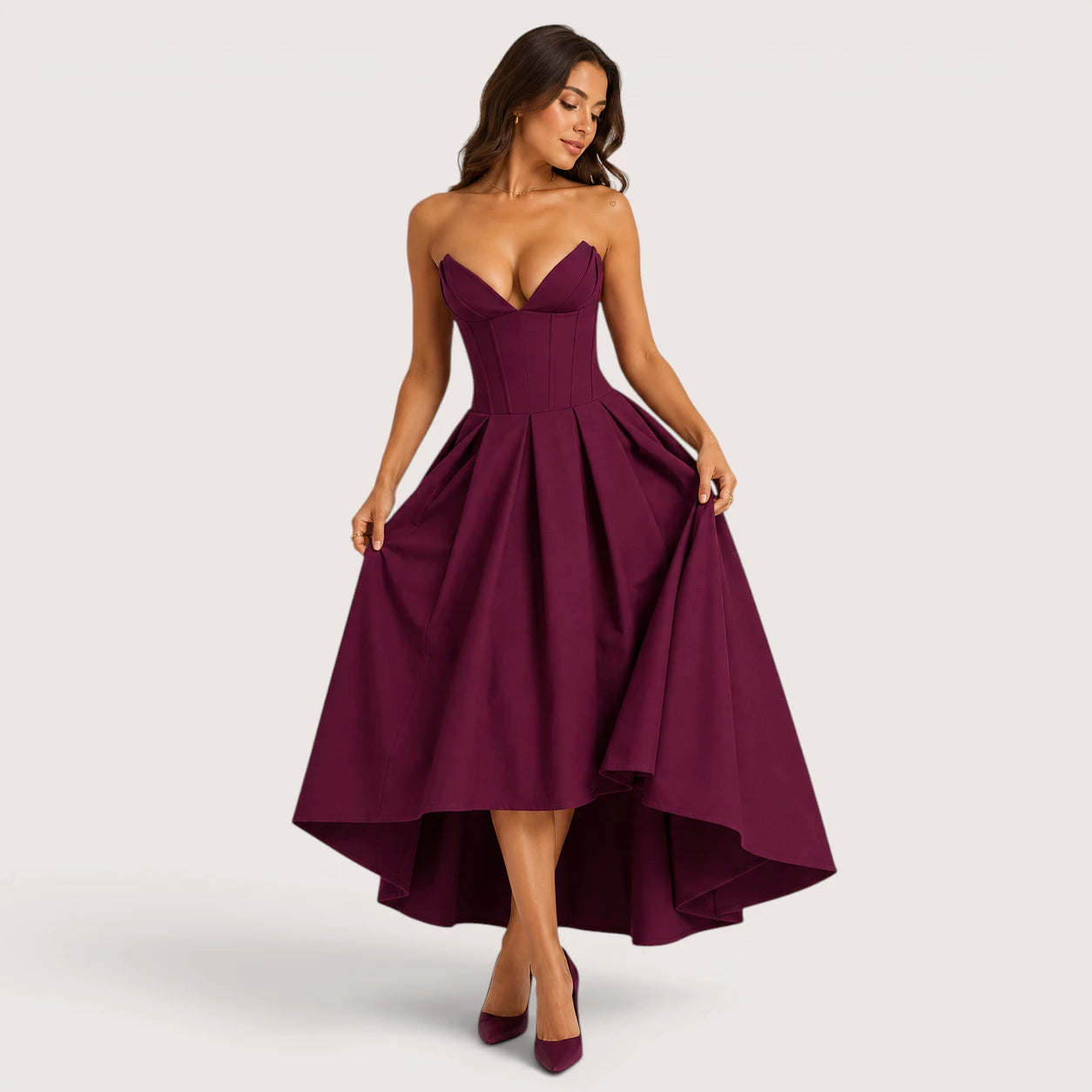 Isabella | Women’s Strapless Sweetheart Neck Midi Dress