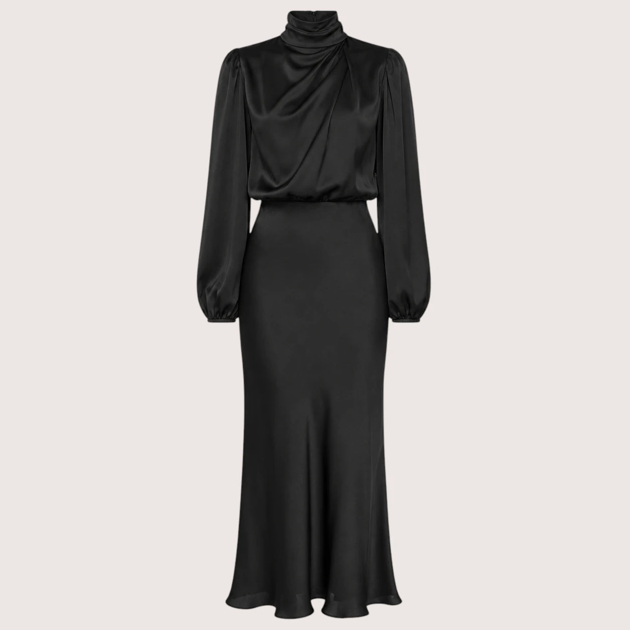 Emily | Women’s High Neck Satin Maxi Dress with Long Sleeve