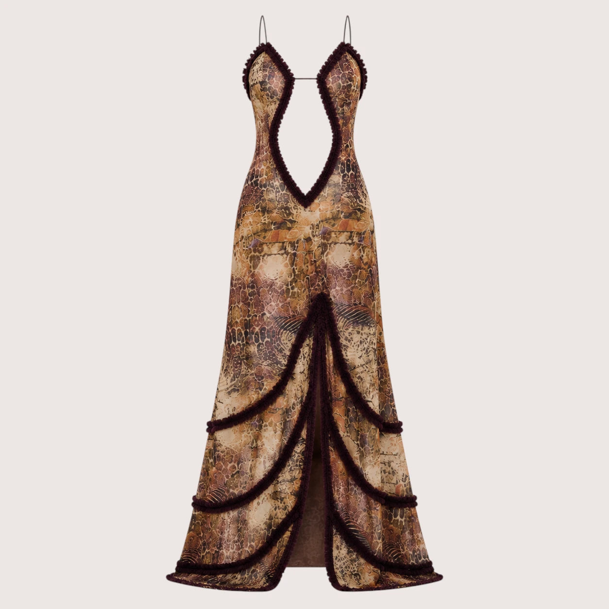 Olivia | Spaghetti Strap Printed Maxi Dress with Cut-Out Detail