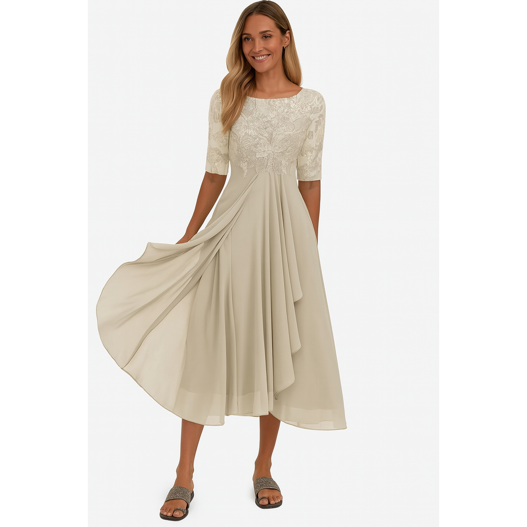 Eleanor | Women’s Midi A-Line Dress with Lace Bodice