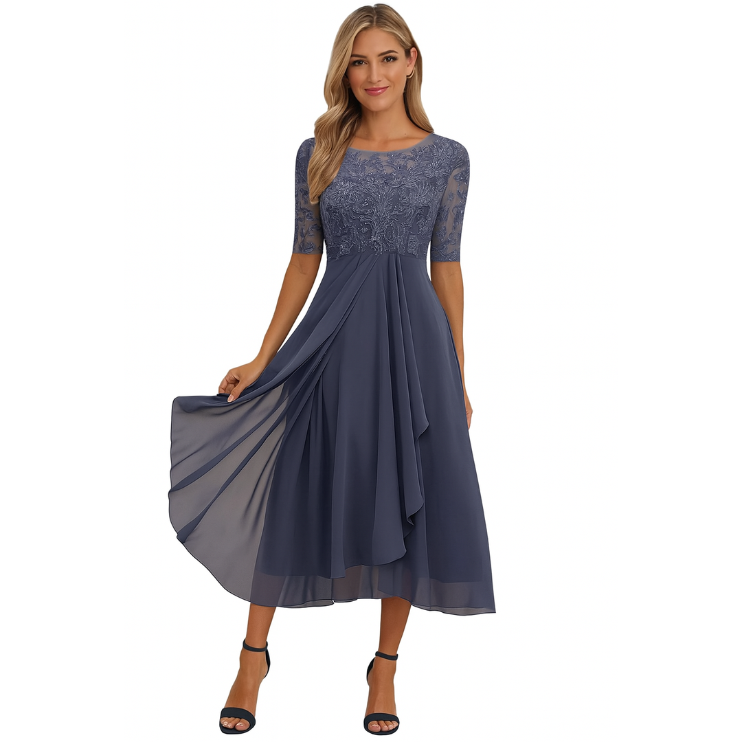 Eleanor | Women’s Midi A-Line Dress with Lace Bodice