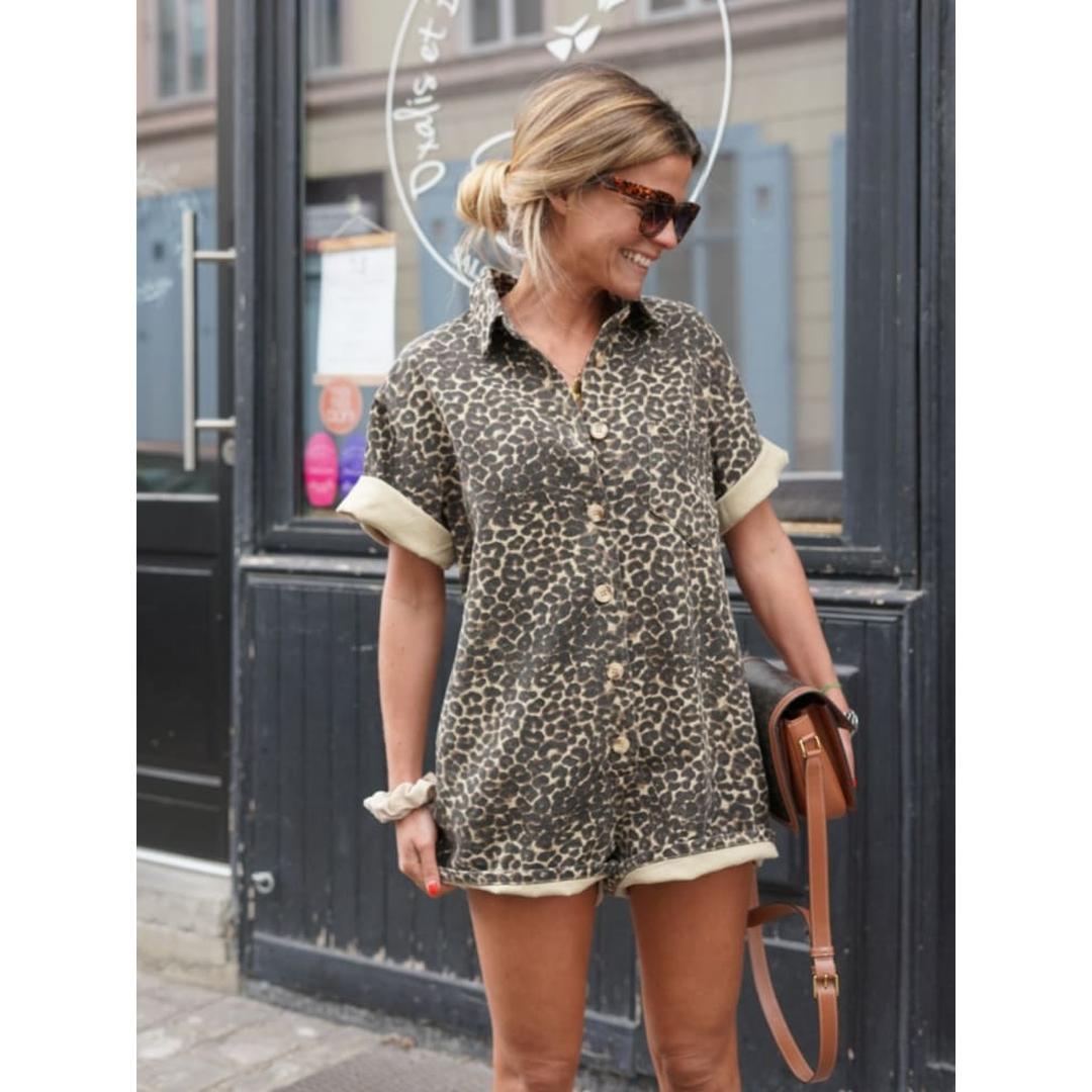 Aria | Trendy Leopard Print Mini Romper with Button-Front