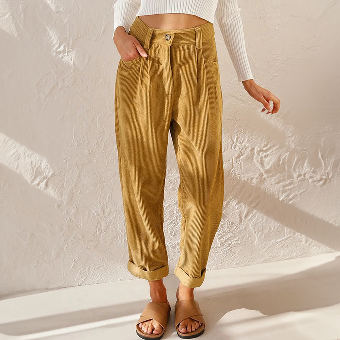 Victoria | Women’s High-Waist Corduroy Trousers with Pleated Front
