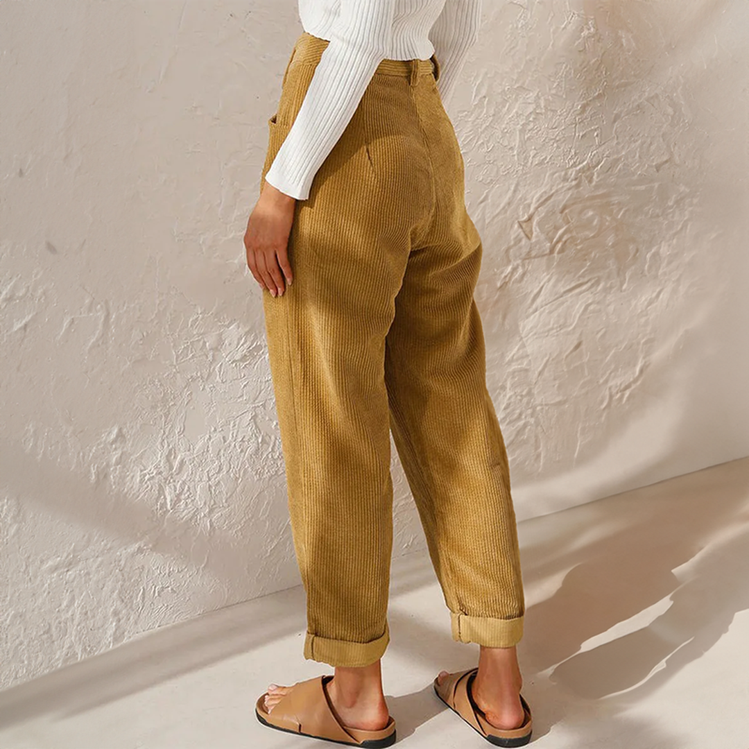 Victoria | Women’s High-Waist Corduroy Trousers with Pleated Front