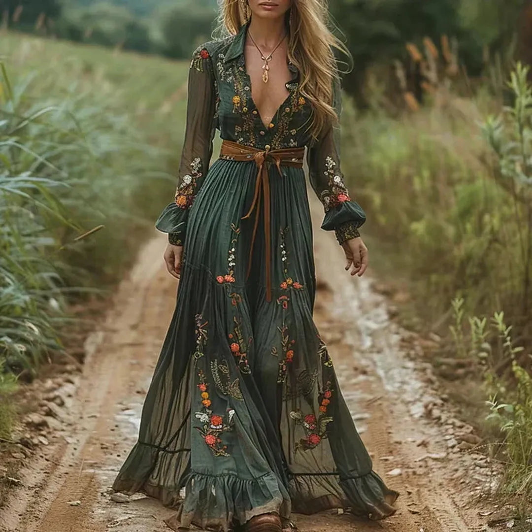 Avery | Women’s Boho Maxi Dress with Ruffle Hem