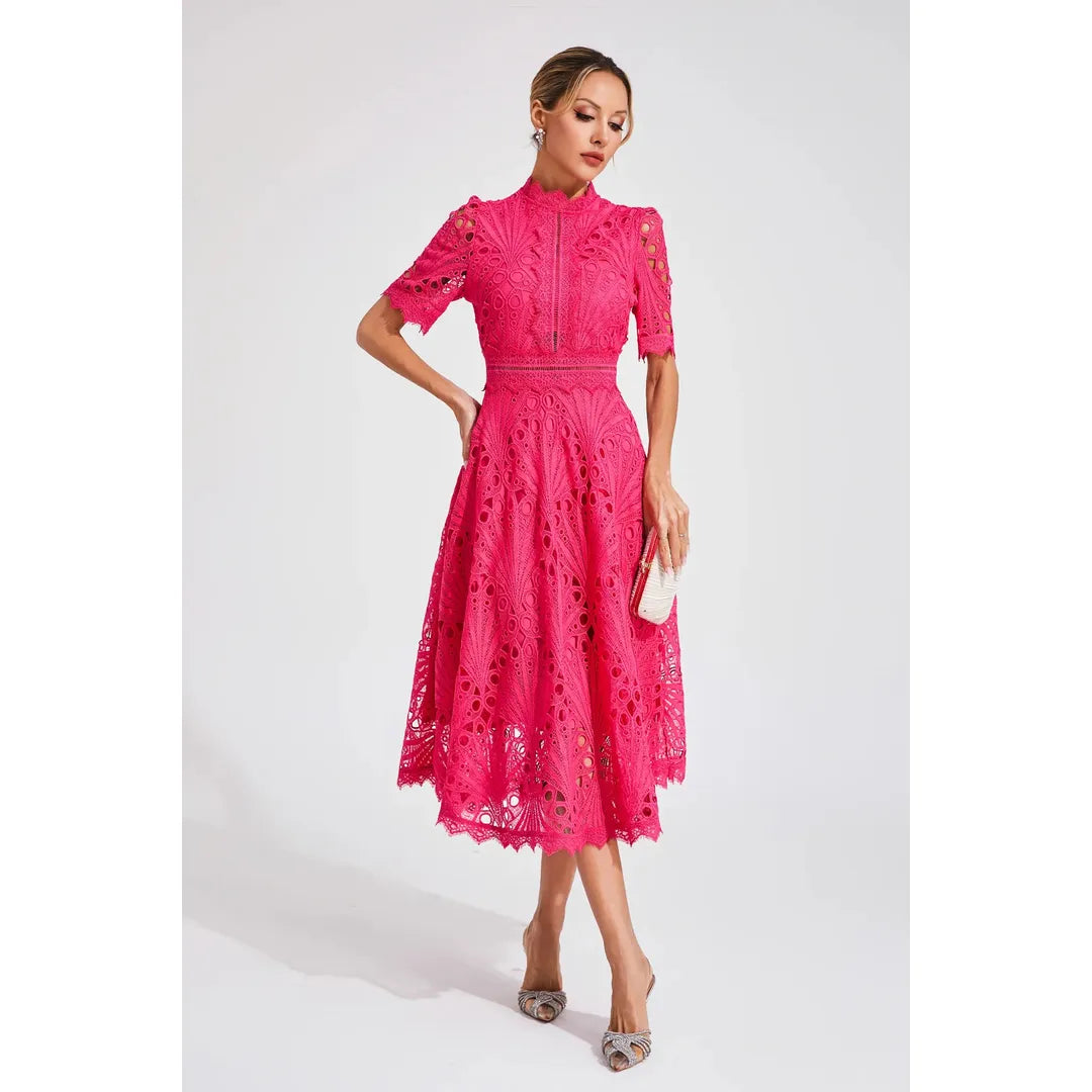 Amelia | Women’s Short Sleeve Lace Midi Dress
