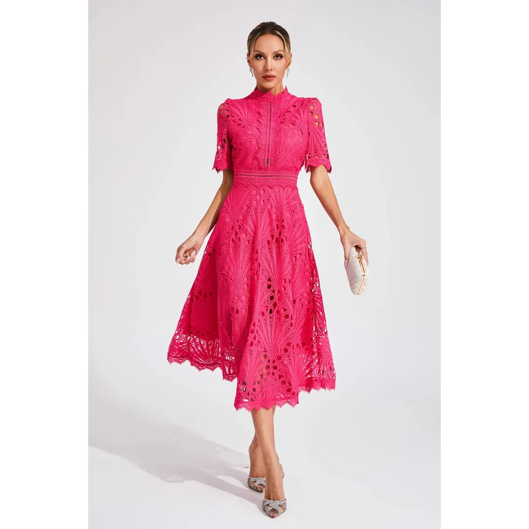 Amelia | Women’s Short Sleeve Lace Midi Dress