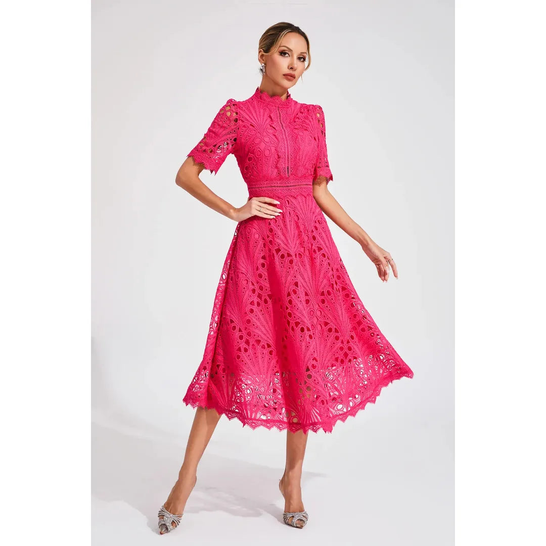 Amelia | Women’s Short Sleeve Lace Midi Dress