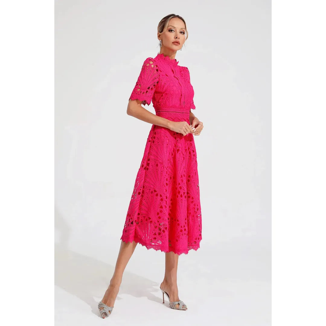 Amelia | Women’s Short Sleeve Lace Midi Dress