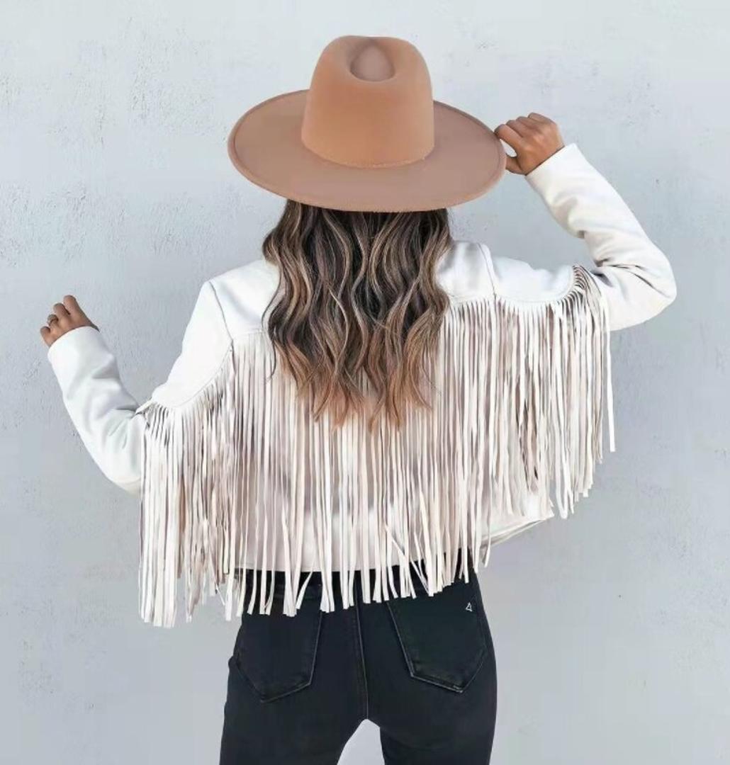 Arvella | Women’s Cropped Fringe Jacket with Lapel Collar