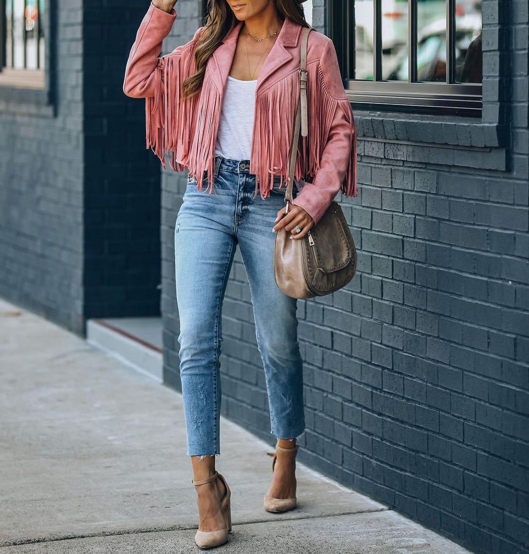Arvella | Women’s Cropped Fringe Jacket with Lapel Collar