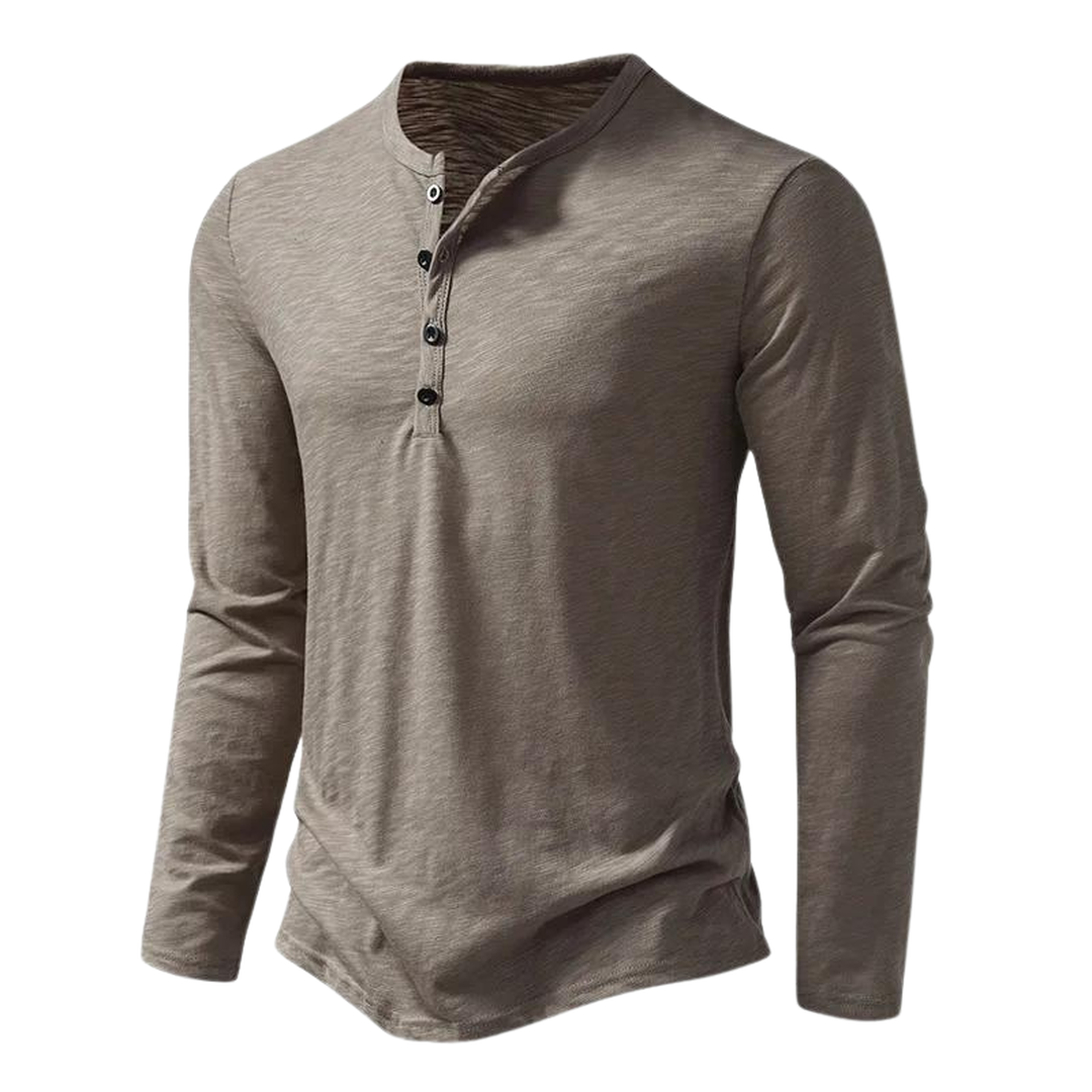 Bravero | Men’s Long-Sleeve Henley Shirt with Button Placket