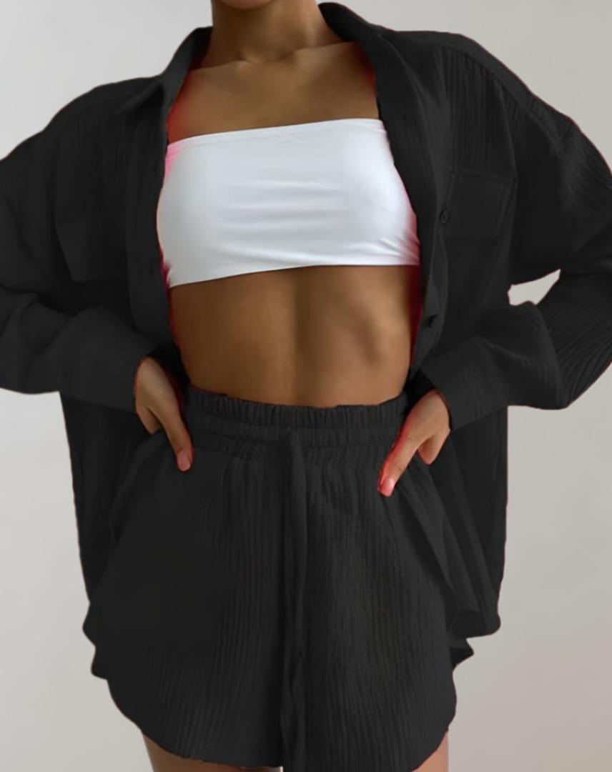 Selvara | Two-Piece Set with Shirt and Elastic Waist Shorts
