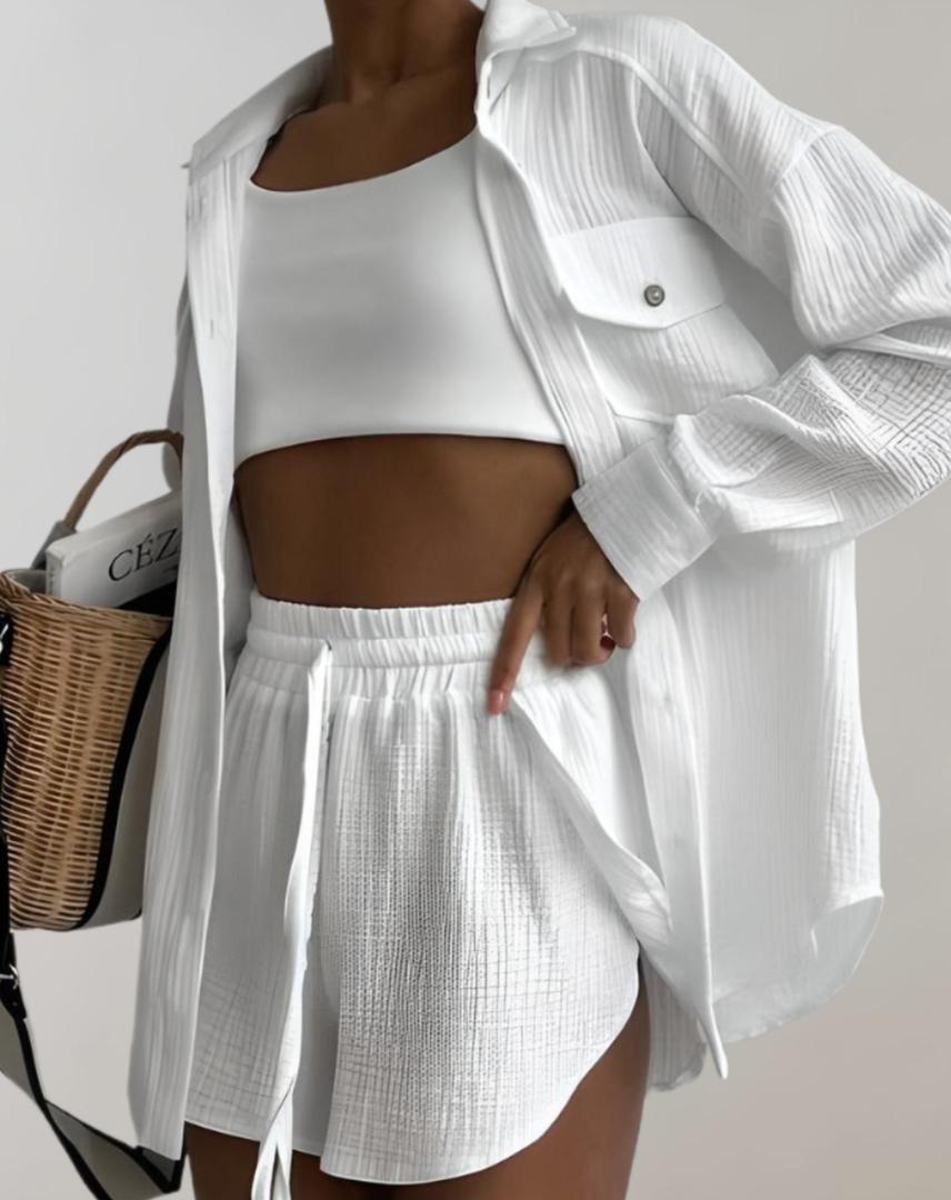 Selvara | Two-Piece Set with Shirt and Elastic Waist Shorts