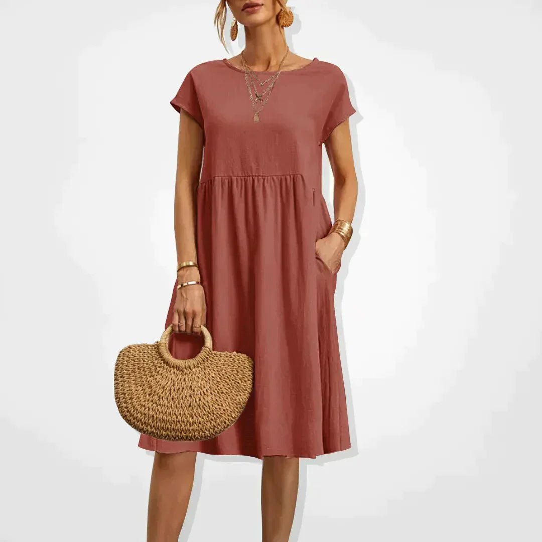 Addison | Women’s Short Sleeve Midi Dress with Side Pockets