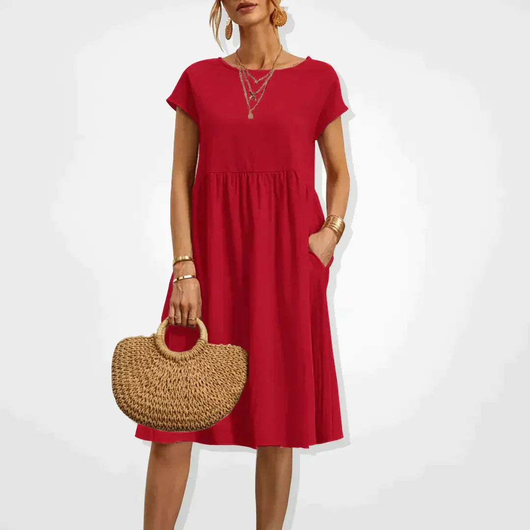 Addison | Women’s Short Sleeve Midi Dress with Side Pockets