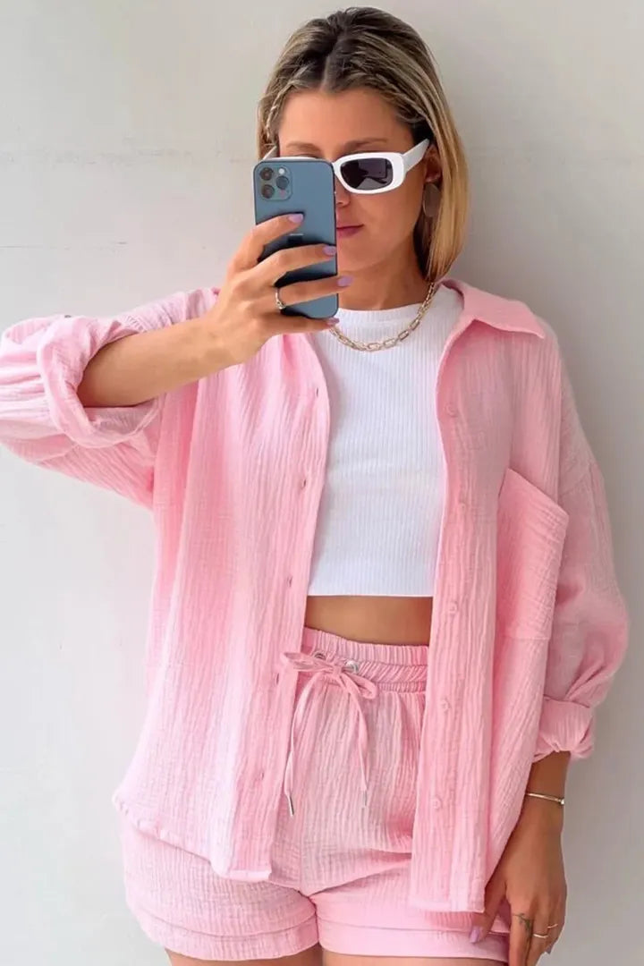 Elara | Button Shirt and Drawstring Shorts Set