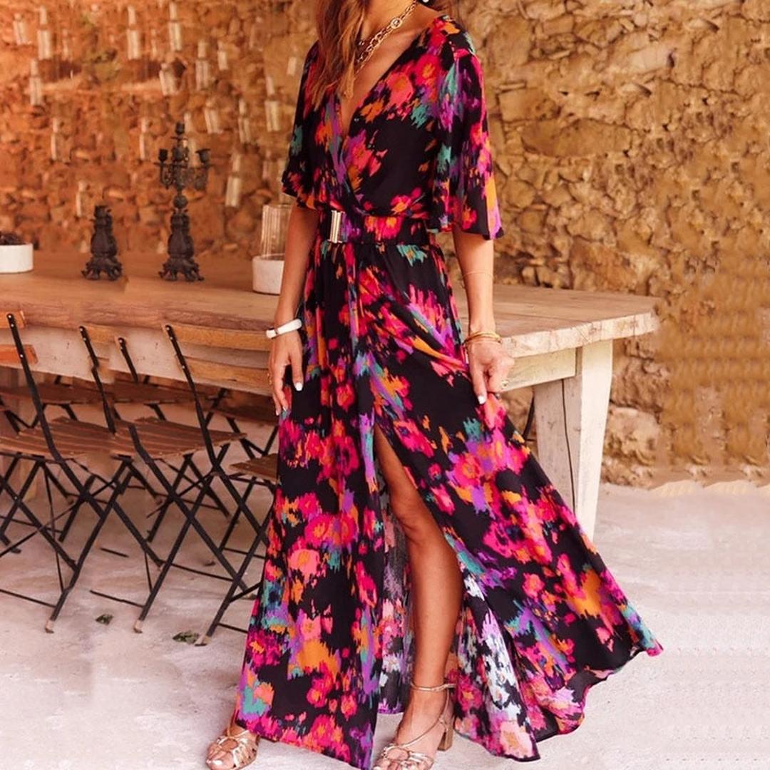 Brooklyn | Women’s Long V-Neck Dress with Front Slit