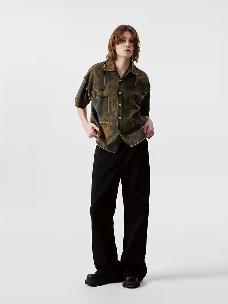 Men’s Short-Sleeved Patchwork Shirt