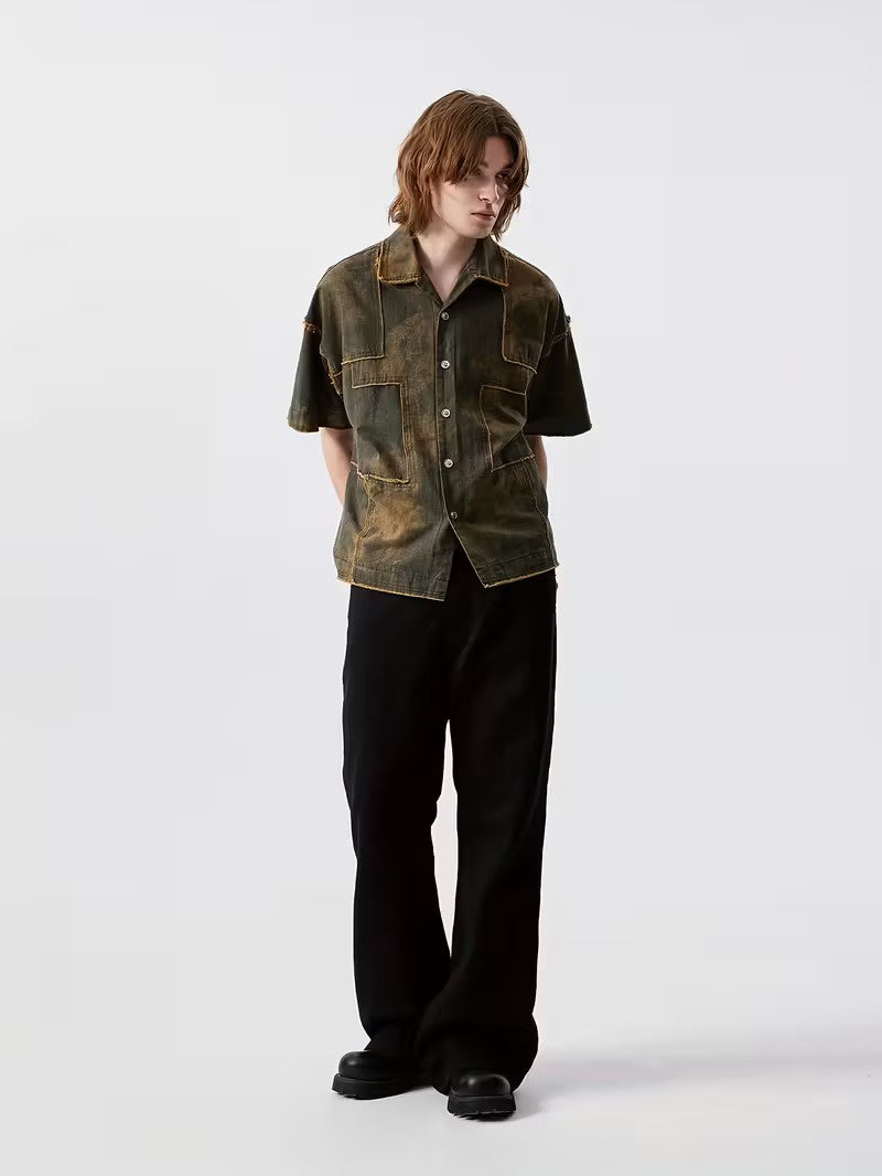 Men’s Short-Sleeved Patchwork Shirt