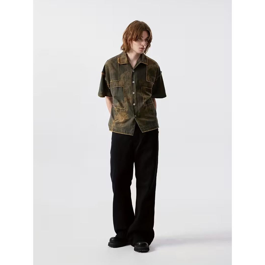 Men’s Short-Sleeved Patchwork Shirt
