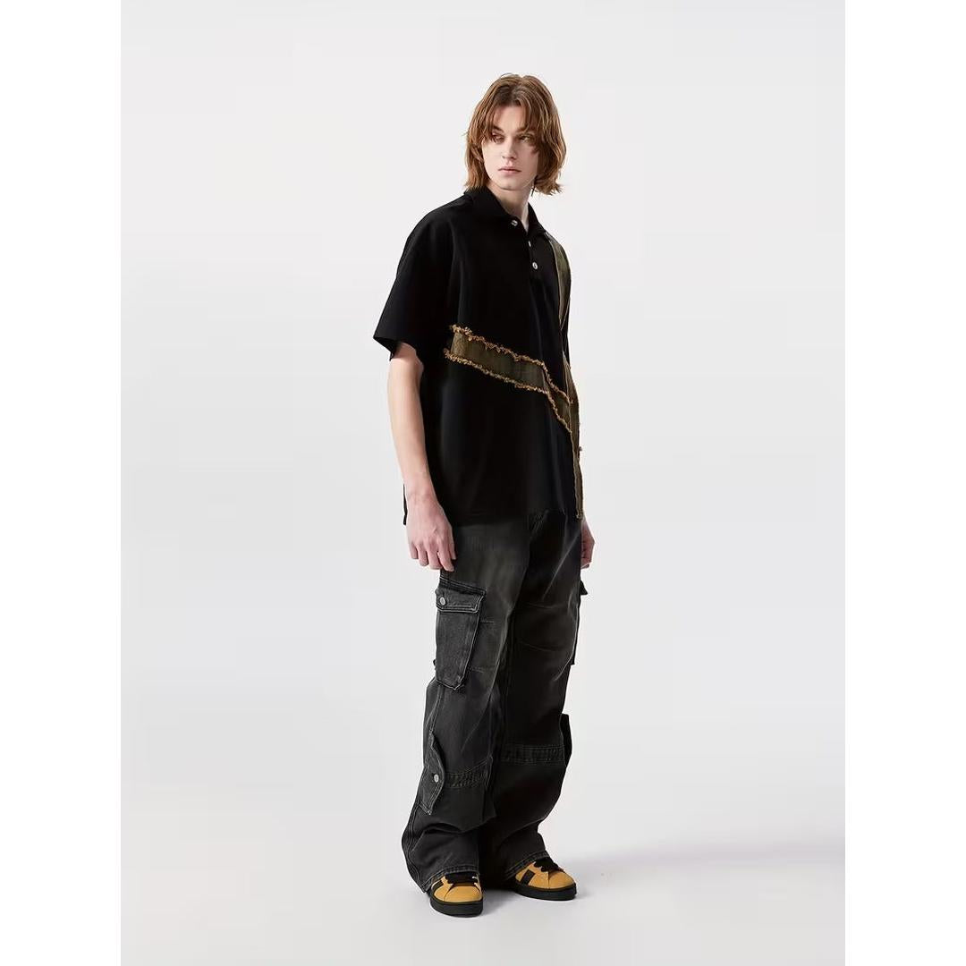 Men’s Casual Short Sleeve Shirt with Contrast Panels