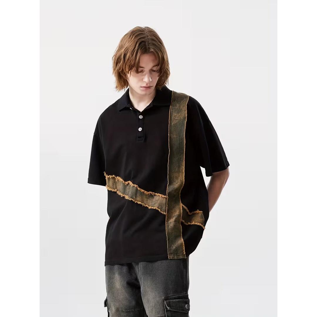 Men’s Casual Short Sleeve Shirt with Contrast Panels