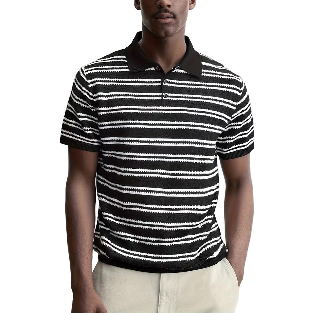 Men’s Casual Short Sleeve Shirt with Horizontal Stripes