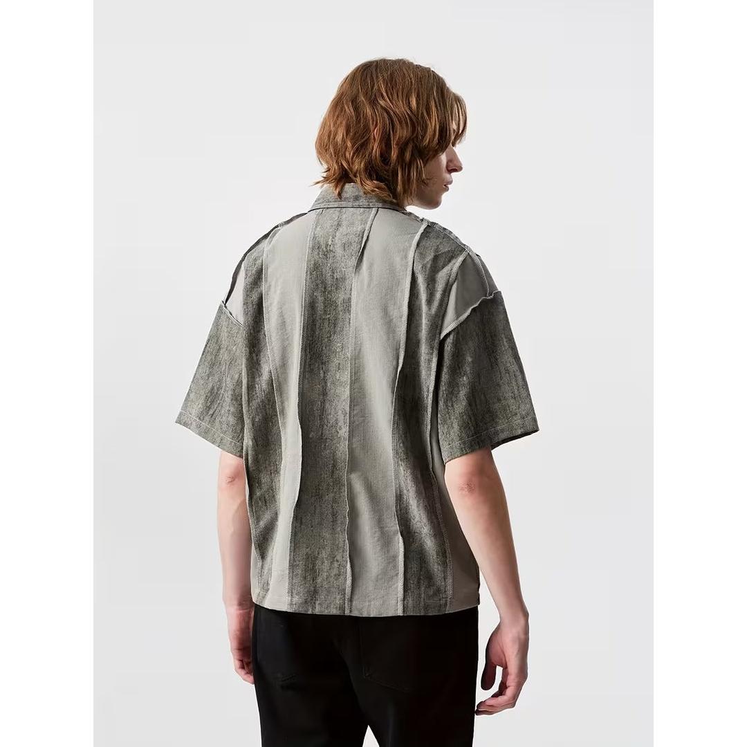 Men’s Casual Short Sleeve Shirt with Panelled Design