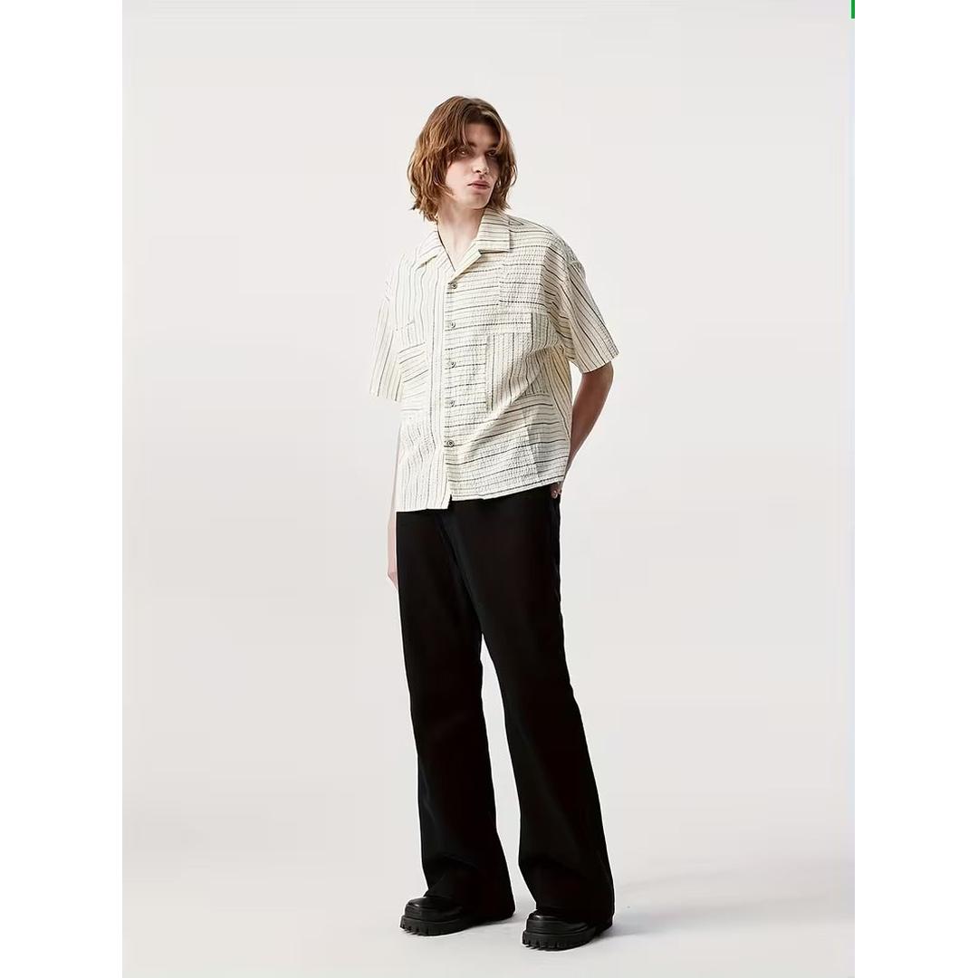 Men’s Casual Short Sleeve Shirt with Striped Texture
