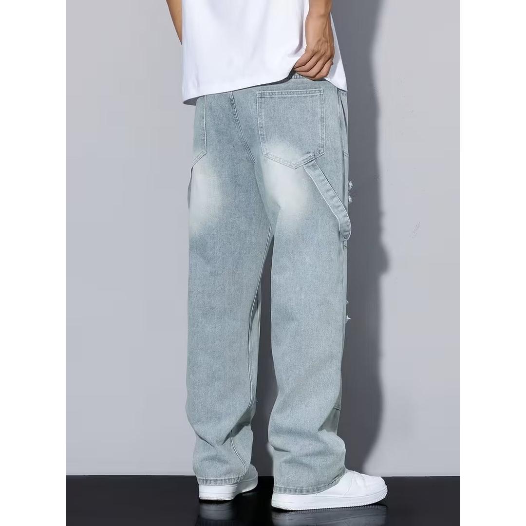Men’s Full Length Cargo Jeans with Distressed Details