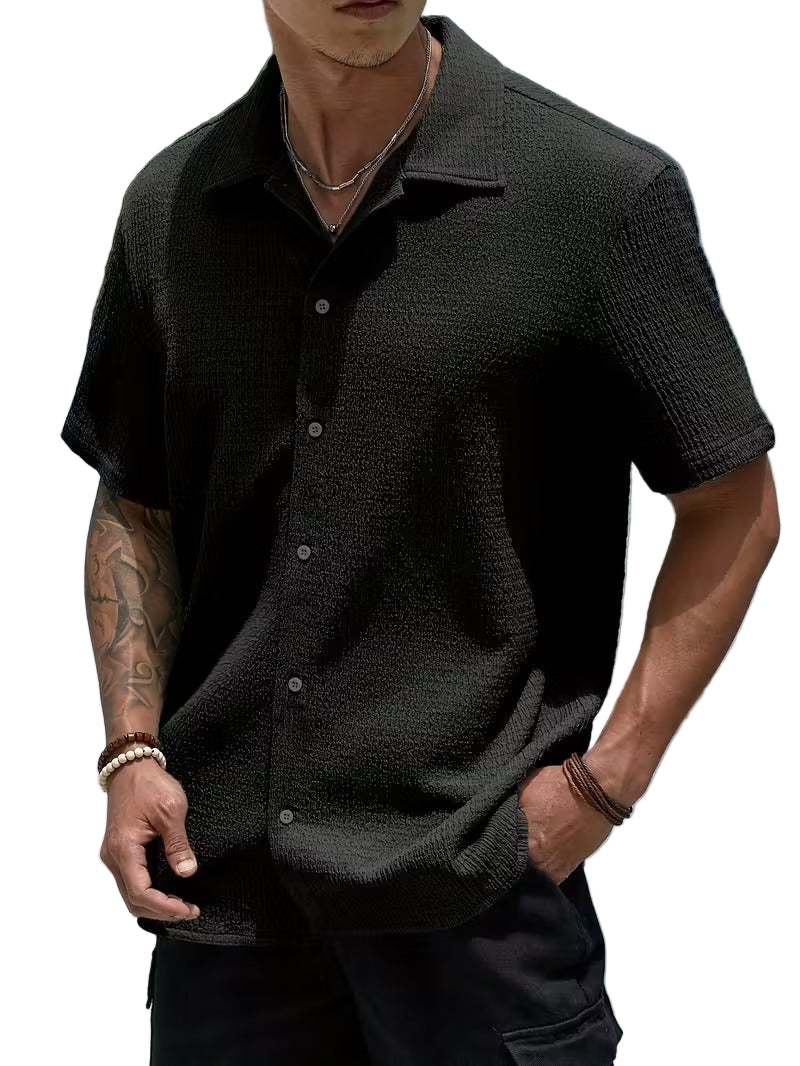 Men’s Short Sleeve Button Shirt with Textured Surface