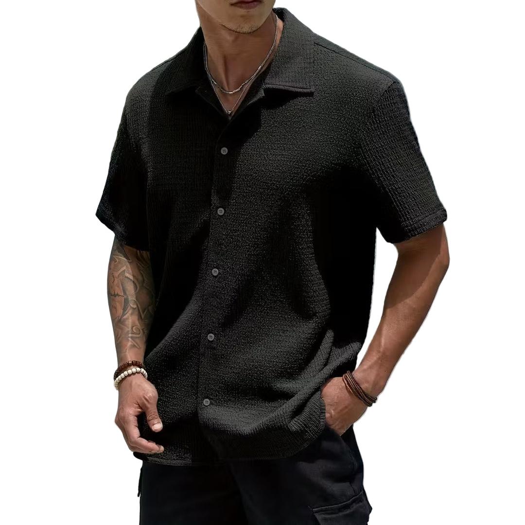 Men’s Short Sleeve Button Shirt with Textured Surface