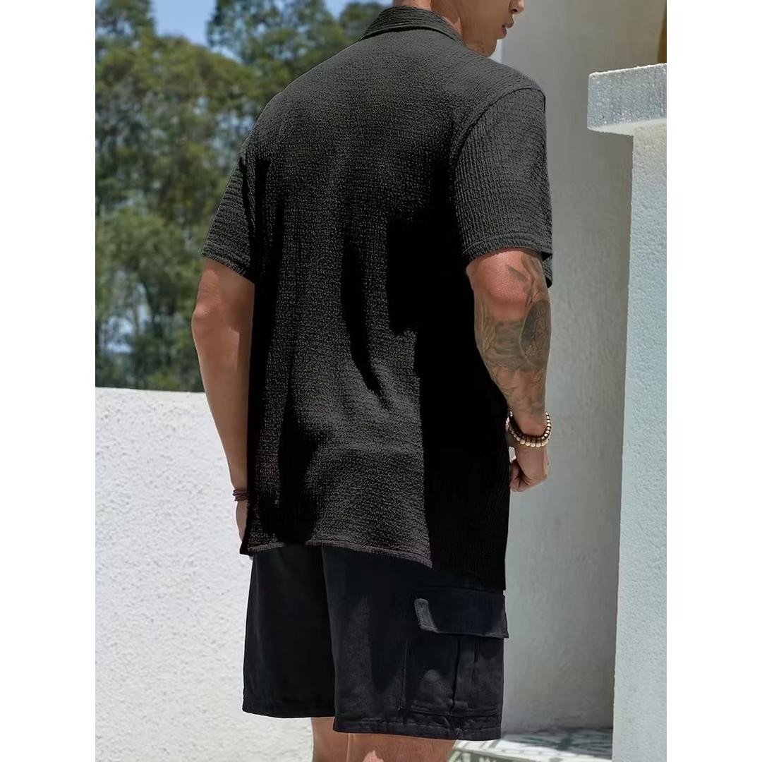 Men’s Short Sleeve Button Shirt with Textured Surface