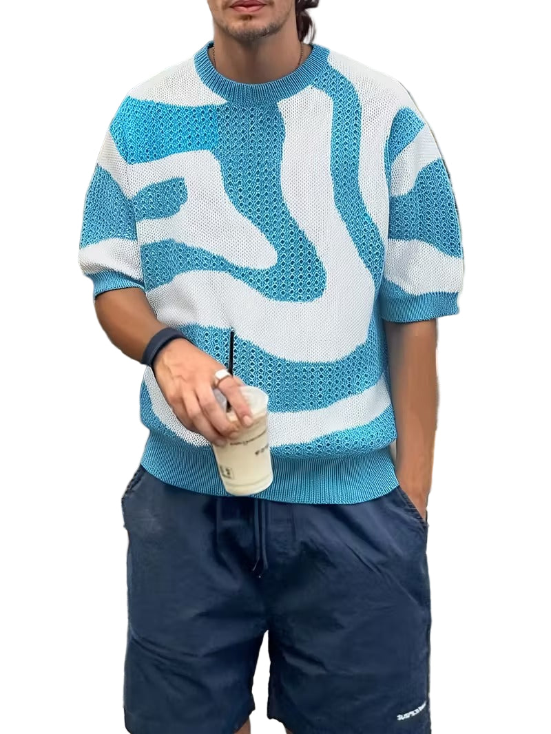 Men’s Short Sleeve Knit Shirt with Patterned Design