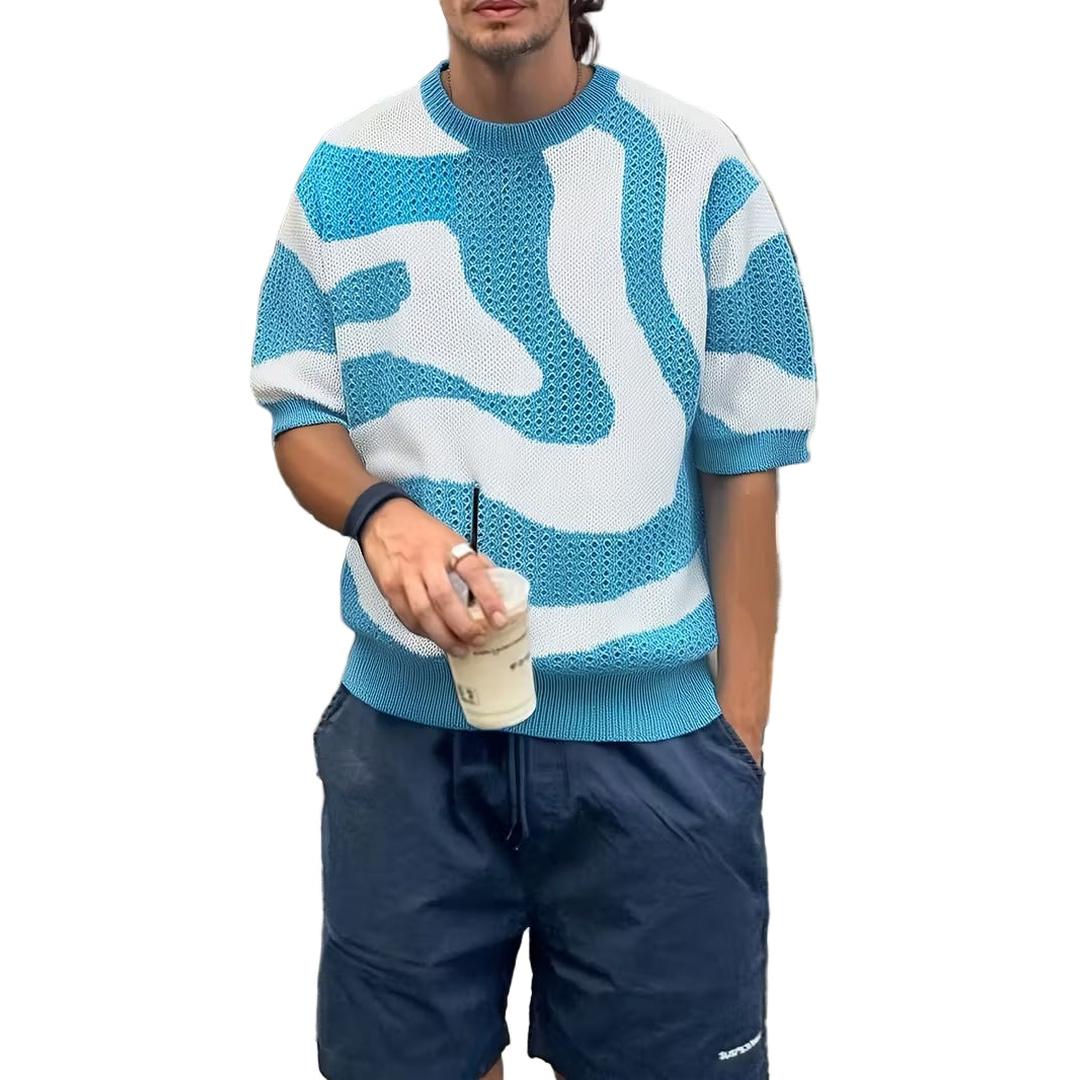 Men’s Short Sleeve Knit Shirt with Patterned Design